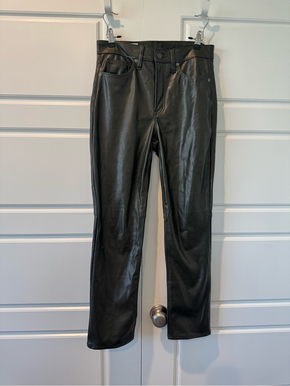 GAP High Rise Vegan Leather Vintage Slim Straight Pants Green Women Size 28